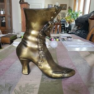 Vintage Cast Metal 9.5" Tall Boot Vase